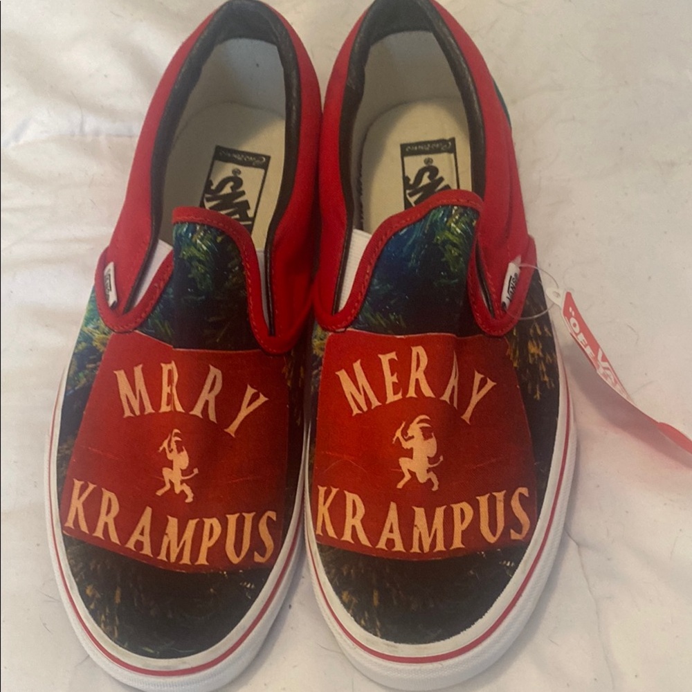 Custom Christmas Krampus Yule Slip-On Vans Shoes. Size 10 women’s. NWT.